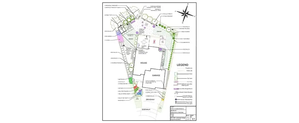 2D landscape design plan featuring an aggregate patio, hot tub, and outdoor bar layout.
