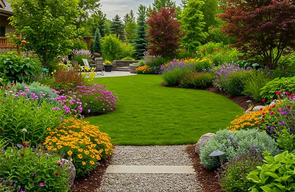 backyard design ideas with vibrant plants