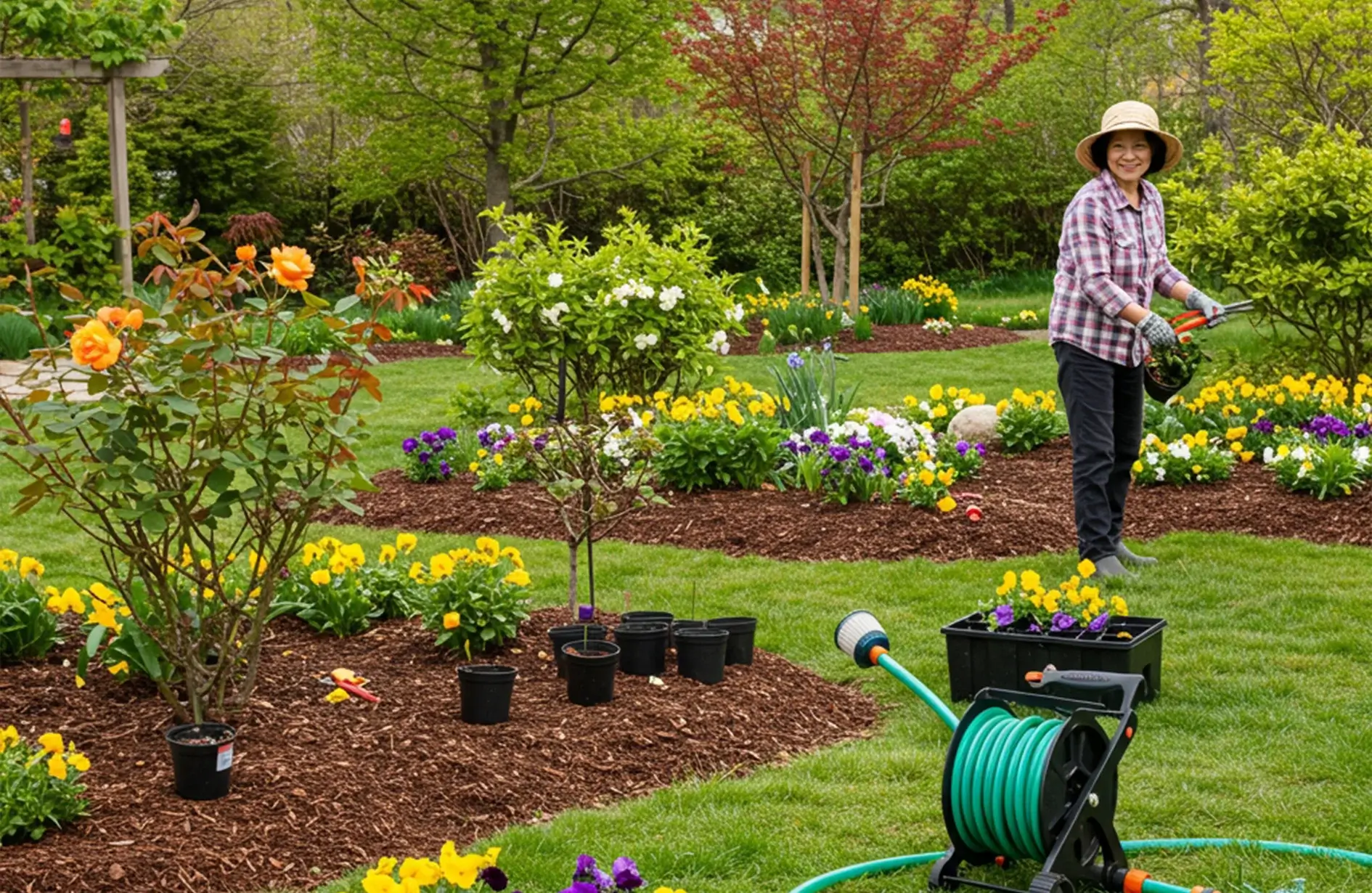 Lawn care in Edmonton during summer with planting and garden prep