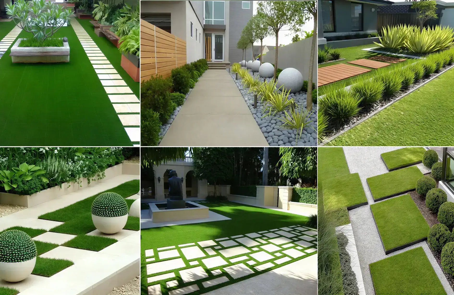 Modern commercial landscape design ideas with artificial turf and geometric pathways